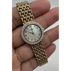 Elgin Ladies Gold Tone watch With Clear stone On Bezel Watch EG17009RG Needs Bat